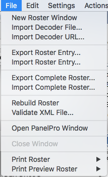 DecoderPro File menu