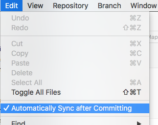 GitHub Desktop auto sync menu