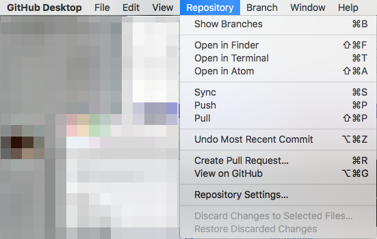 Repository menu in GitHub Desktop