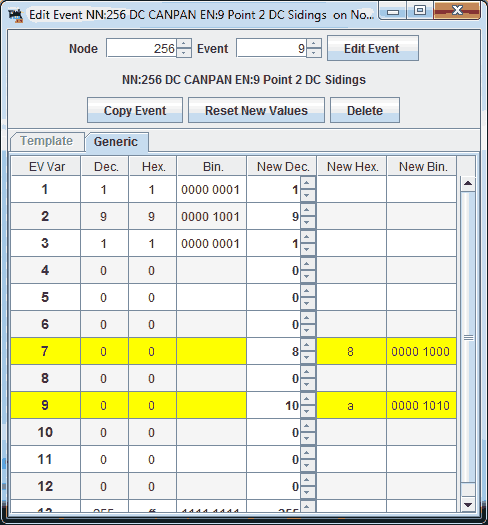 CBUS Node Event Generic Config