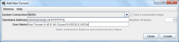 merg cbus add new turnout hexadecimal hex