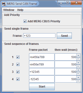 JMRI CBUS Send Frame Tool