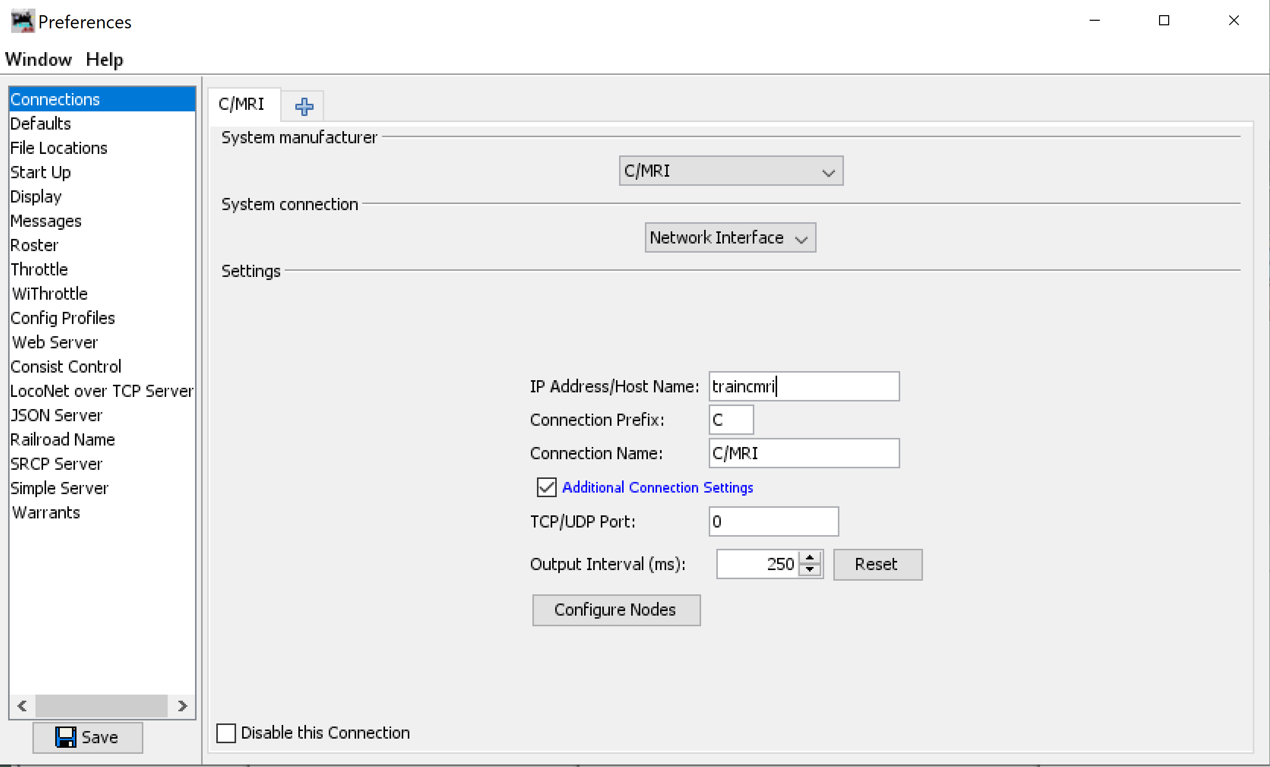 CMRI Prefs - Network