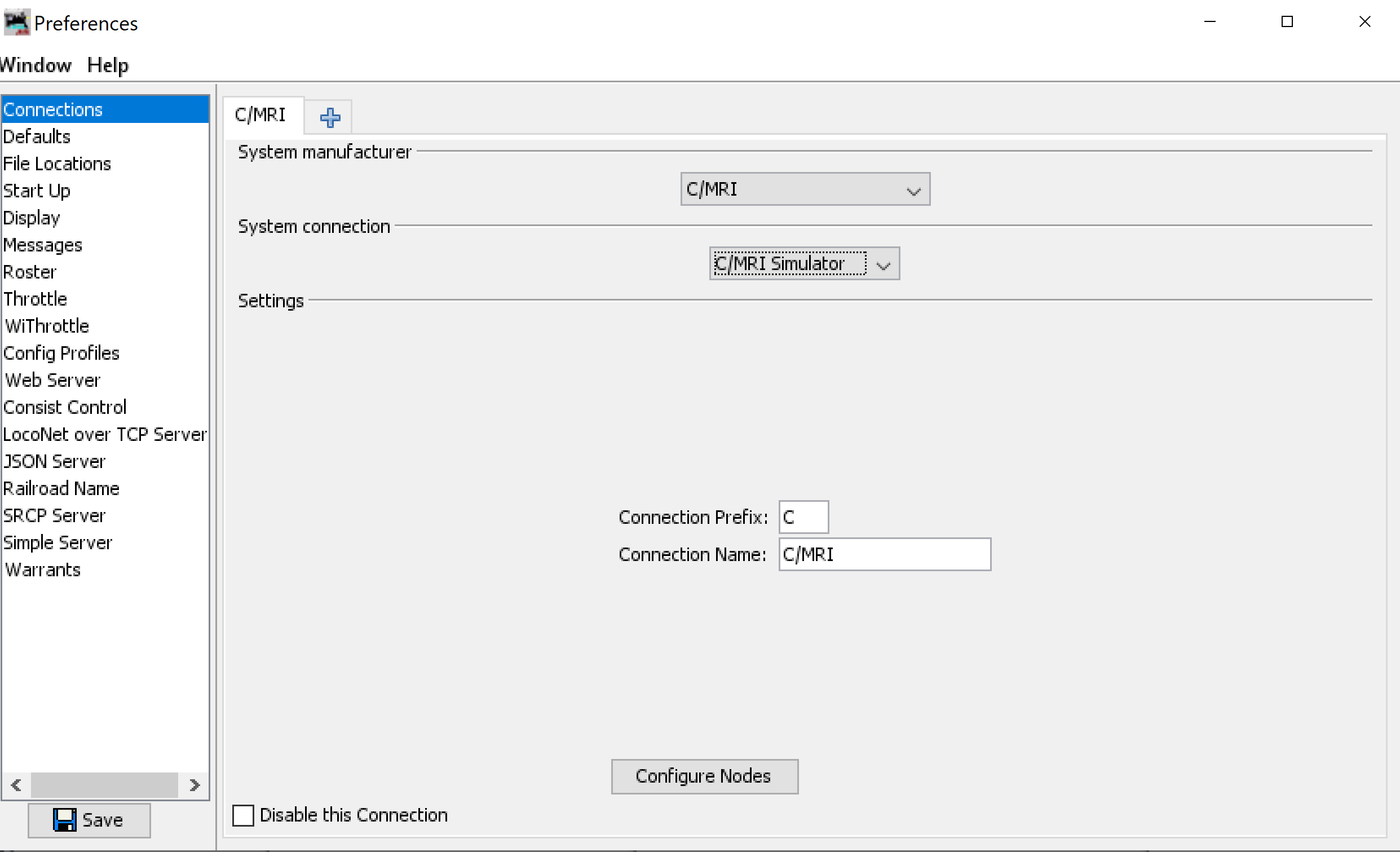 CMRI Prefs - Sim