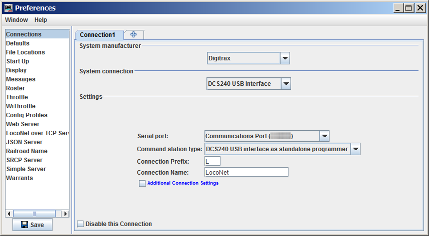 Sample configuration profile with DCS240 USB interface as a standalone programmer