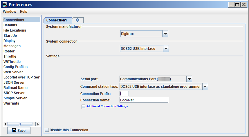 Sample configuration profile with DCS52 USB interface as a standalone programmer