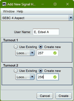 Example of configuring a JMRI Signal Head for a SE74 configured for SE8C-compatible signaling mode