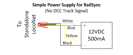 Image showing a circuit for simple power supply for RailSync+/-