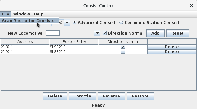 The Scan For Consists Option is a Choice in the Consist Control Window's file Menu