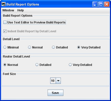 build Report options