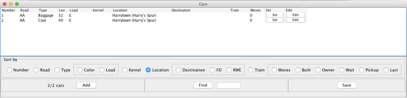 Cars Roster pane v3.8 with new Sort buttons