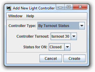 Add or Edit Light Controlled by Turnout