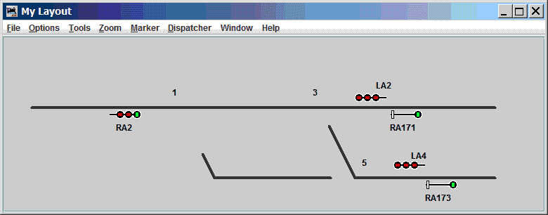 an example showing a properly-discovered route from signal mast RA2 to signal mast RA171.