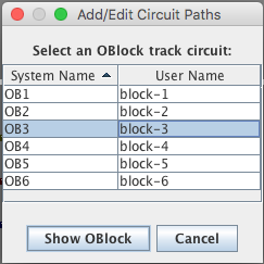 After choosing a menu item, select an OBlock in this pane to work on