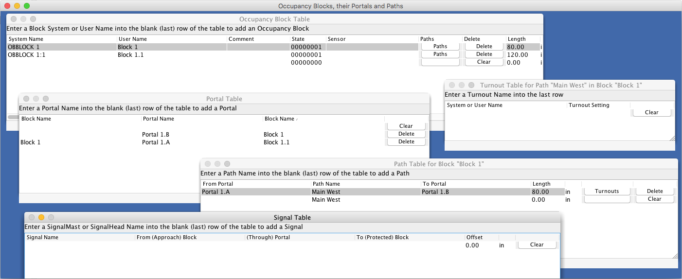 OBlock Tables frame in JMRI 4.3.4