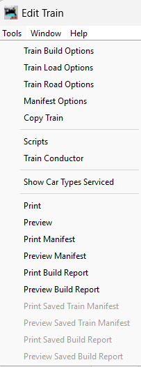 Operations Edit Train Tools Menu