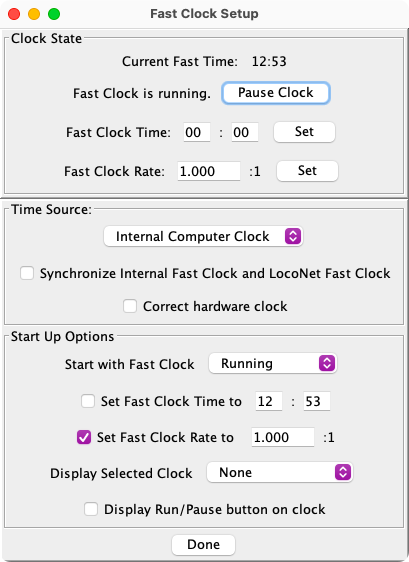 Fast Clock Setup config pane