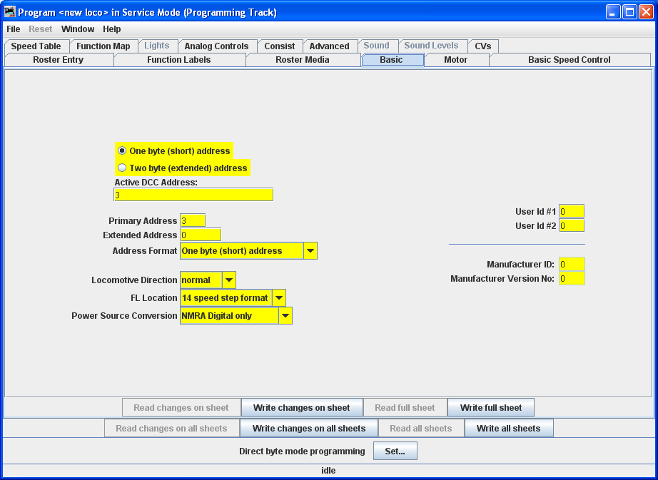 DecoderPro Basic Tab