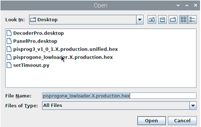 Naviguer vers le nouveau fichier hex du firmware