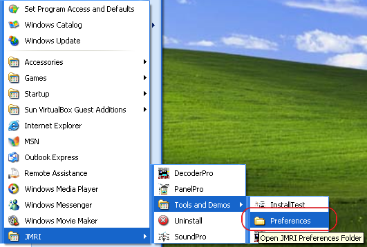 Preferences link in JMRI > Tools and Demos start menu